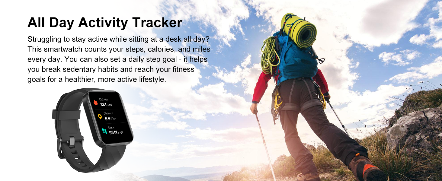Track steps, calories, distance on smartwatch. Set daily step goal to break sedentary desk habit.