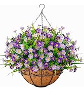 Ouddy Decor Artificial Hanging Flowers with Basket, Faux Silk Flowers in Coconut Lining Basket, S...