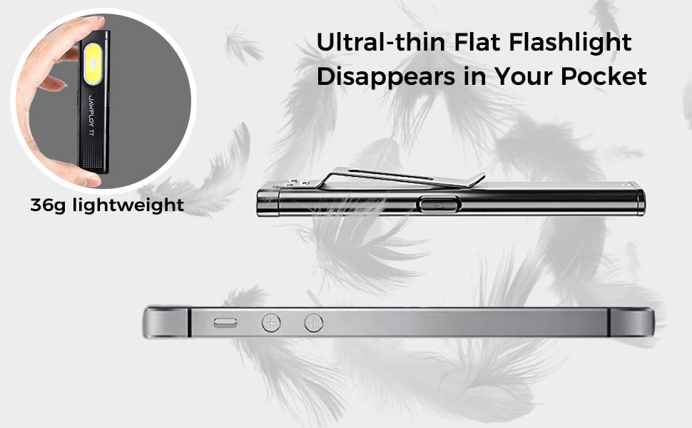 rechargeable flashlight at 4.37x0.98x0.3" (phone-thin!) and just 36g