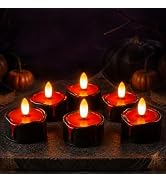 6 Pcs Halloween Flameless LED Candles with 6H Timer & Red Blood Drip | Black real wax candles wit...