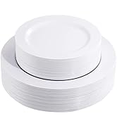 FLOWERCAT 60PCS White Plastic Plates - Heavy Duty White Disposable Plates for Party/Wedding - Inc...