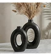 LE TAUCI Ceramic Vases Set of 2, 10.5” & 8.5” Hollow Donut Flower Vases, Nordic Decor Decorative ...
