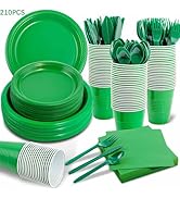 WELLIFE 210Pcs Green Party Supplies, Plastic Dinnerware Set, Including Green Plastic Plates and N...