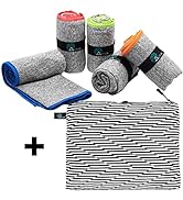 Acteon Microfiber Gym Towels 5-Pack and Wet Bag for Wet Clothes, Swim Combo Bundle