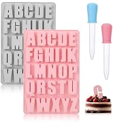 2 Pack Letter Molds for Chocolate,Silicone Letter Molds for Baking with 2 Dropper,Letter Mold,Alp...