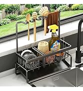 Black Sponge Holder for Kitchen Sink, Sink Caddy Organizer with Dish Brush Holder, Kitchen Counte...