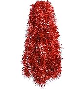 DECORA Red Tinsel Garland for Christmas Tree Decorations Wedding Birthday Party Supplies 33 FEET