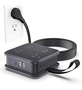 10 FT Flat Extension Cord Under Carpet, NTONPOWER Black Power Strip with 8 Widely Outlets 3USB Po...