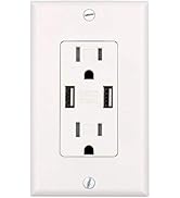 Baomain USB Outlet, Type A USB Wall Charger Outlet, Tamper Resistant Outlet, 3.1A 5VDC, 15A 120VA...