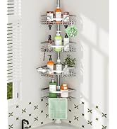 Clothink Corner Shower Caddy Tension Pole 4 Tier Stainless Steel Bathroom Organizer Shelves for I...