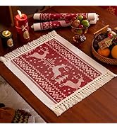 UWWGKK Placemats Set of 4,Elk Placemat with Tassel Fringe,Christmas Placemats for Coffee Table We...