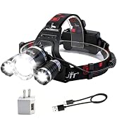 BORUIT RJ3000 Upgraded Rechargeable Headlamp,Super Bright LED Headlamp for Work & Outdoor, USB-C ...