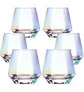 BACLIFE Hand Blown Stemless Wine Glasses Set of 6 – 10 oz Crystal Red Wine Glasses – Premium Irid...