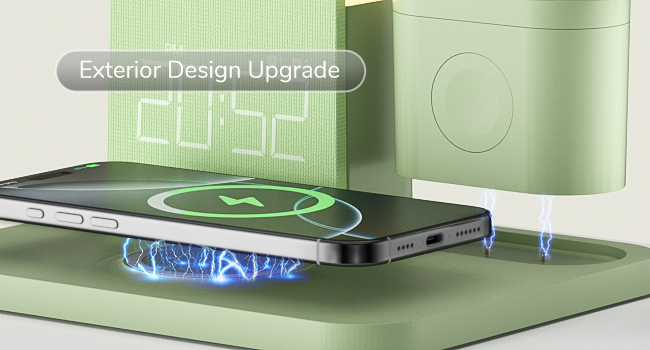 Wireless Charging Station, 7 in 1 Wireless Charger Stand with Alarm Clock