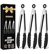 GKINIKG Mini Tongs with Silicone Tips, 7-Inch Small Serving Tongs for Cooking, Stainless Steel Fo...