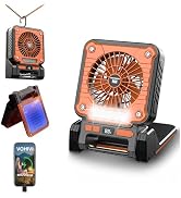 VOHIVI Solar Powered Rechargeable Fan with Light - 3 Speed Portable USB-C Hanger Camping Fans,Pow...