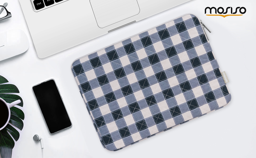 MOSISO Square Quilted Carrying Bag with Small Case, Blue&Sand Grid
