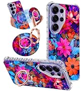 v-Golvin for Galaxy S26 Ultra Case,Magnetic Removable Floral Phone Ring Stand, 360°Rotation MagSa...