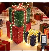 Lomotech Set of 3 Christmas Lighted Gift Boxes - Prel-Lit Gift Boxes with Timer, Lighted Christma...