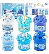 6 Packs Gradient Blue Slime Kit - Cloud Slime, Butter Slime & Clear Slime, Crunchy Slime for Kids...