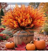 Geegoods 24 Bundles Artificial Fall Lavender Flowers Outdoor, Autumn-Orange | UV Resistant Plasti...