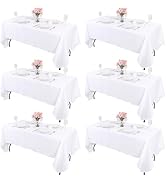 Kesfey 6 Packs White Table Cloths Rectangle 60 x102 inch High Density Washable Polyester Fabric W...
