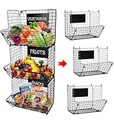 3-Tier Wall Hanging Fruit Baskets for Kitchen Organizing Fruits and Vegetables, Heavy-Duty Wall B...