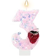 AKURIEEY Strawberry 3rd Birthday Candle Pink Numbers 3 Candle Cake Topper Cupcake Decor Berry The...