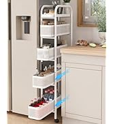 UMDONX Slim Storage Cart 5 Tier with Pull Out Basket Bathroom Organizer Rolling cart, Rolling Uti...