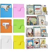 MFTEK Magnetic File Holder 6 Pockets Paper Holder And Wall Mounted Metal Bookshelf Basket Set of ...