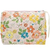 PAZIMIIK Cotton Makeup Bag for Women Large Quilted Travel Cosmetic Pouch Girls' Make Up Organizer...