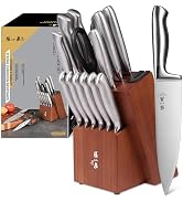 ZHANG XIAO QUAN Knife Set with Block, High Carbon Stainless Steel Sharp Blades, Built-in Sharpene...
