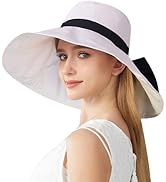 KAICAILA Women Wide Brim Sun Hat Glue Lining Bow Knot UV Protection Outdoor Bucket Fishing Hats P...