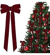12Pcs Burgundy Velvet Ribbon Bows Christmas Tree Decorations,5in x 10in Xmas Ornaments for Tree H...