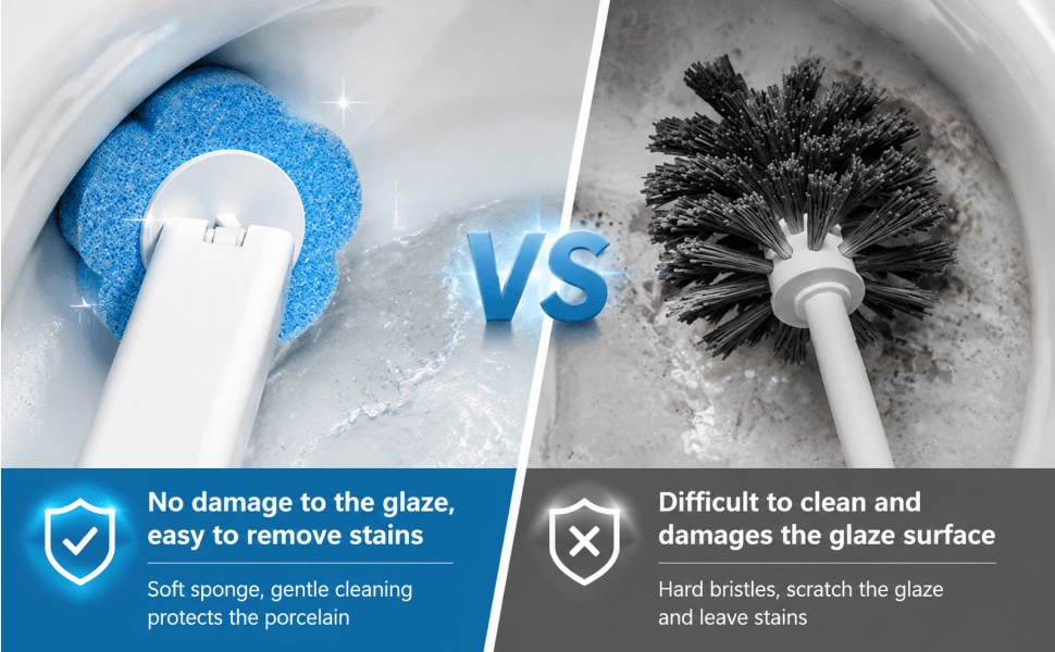 Disposable vs traditional toilet brush,porcelain safe bathroom cleaner, effective stain removal wand