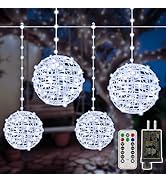 Ollny Christmas Lights Outdoor 4Pack 7.87inch, Cool White 200 LED Ball Light with Plug in Remote,...