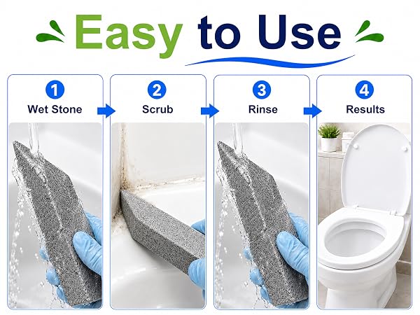 Easy steps for using pumice stone cleaning stick on toilet bowl rings and stains.