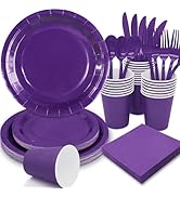 Gudvilla Purple Paper Plates Party Supplies,Purple Plates Disposable Dinnerware Sets includes 168...