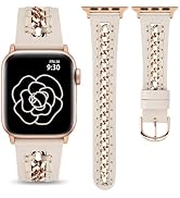 Minyee Leather Band Compatible with Apple Watch Bands 38/40/41/42/44/45/46/49mm Women, Dressy Pre...