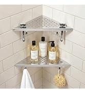 Glimflorus Polished Chrome Corner Shower Shelf, 10" Recessed Tile Shower Shelf 304 Stainless Stee...