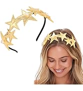 JEAIRTS Star Headband Gold Five-pointed Pearl Hairband Glitter Star Headpiece Festival Party Cost...