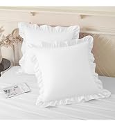 KKJIAF Ruffle Pillow Cases 26x26 Inches, White Square Ruffled Pillow Covers Set of 2, Microfiber ...