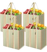 BALEINE 4 PK Grocery Bags Reusable Shopping Bags with Reinforced Bottom, Heavy Duty Foldable Tote...