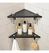 Glimflorus Matte Black Corner Shower Shelf, 10" Recessed Tile Shower Shelf 304 Stainless Steel wi...