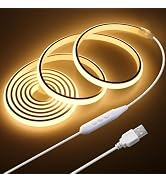 Samsion USB COB LED Strip Light Waterproof 5V 6.6FT 3000K Warm White COB LED Rope Light for Bedro...