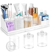 Bathroom Counter Organizer, Large White Silicone Toothbrush Holders for Bathrooms with 3PCS Qtip ...