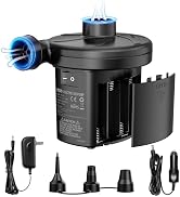 Dr.meter Air Mattress Pump, 3 Ways Powered Portable Electric Air Pump with 3-Nozzle AC 110V, DC 1...