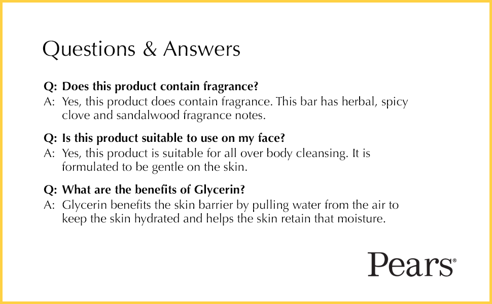 Pears Amber Questions and Answers