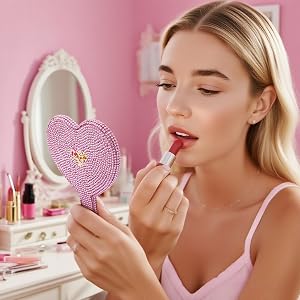 sparkly handheld makeup mirror girly rhinestone mirror heart shaped cosmetic mirror