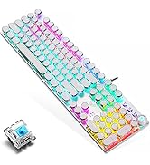 Mechanical Gaming Keyboard,Blue Switches,USB Wired,Retro Steampunk Typewriter Round Keycaps,Metal...